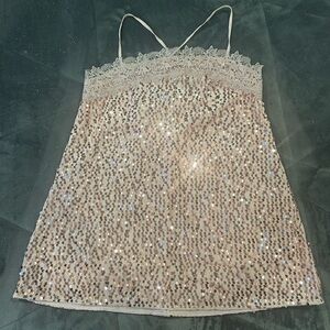 Vintage Free People That Girl Sequin Slip Mini Dress Pink Nectar, Never Worn XS